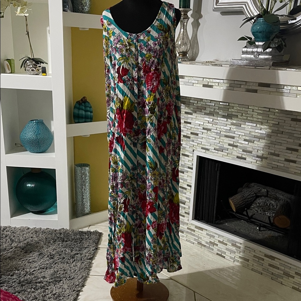 Denim 24/7 Floral and Striped Maxi Dress size L